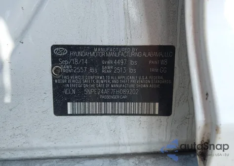 2015 Hyundai Sonata Se из США, поврежденный, VIN 5NPE24AF7FH089202